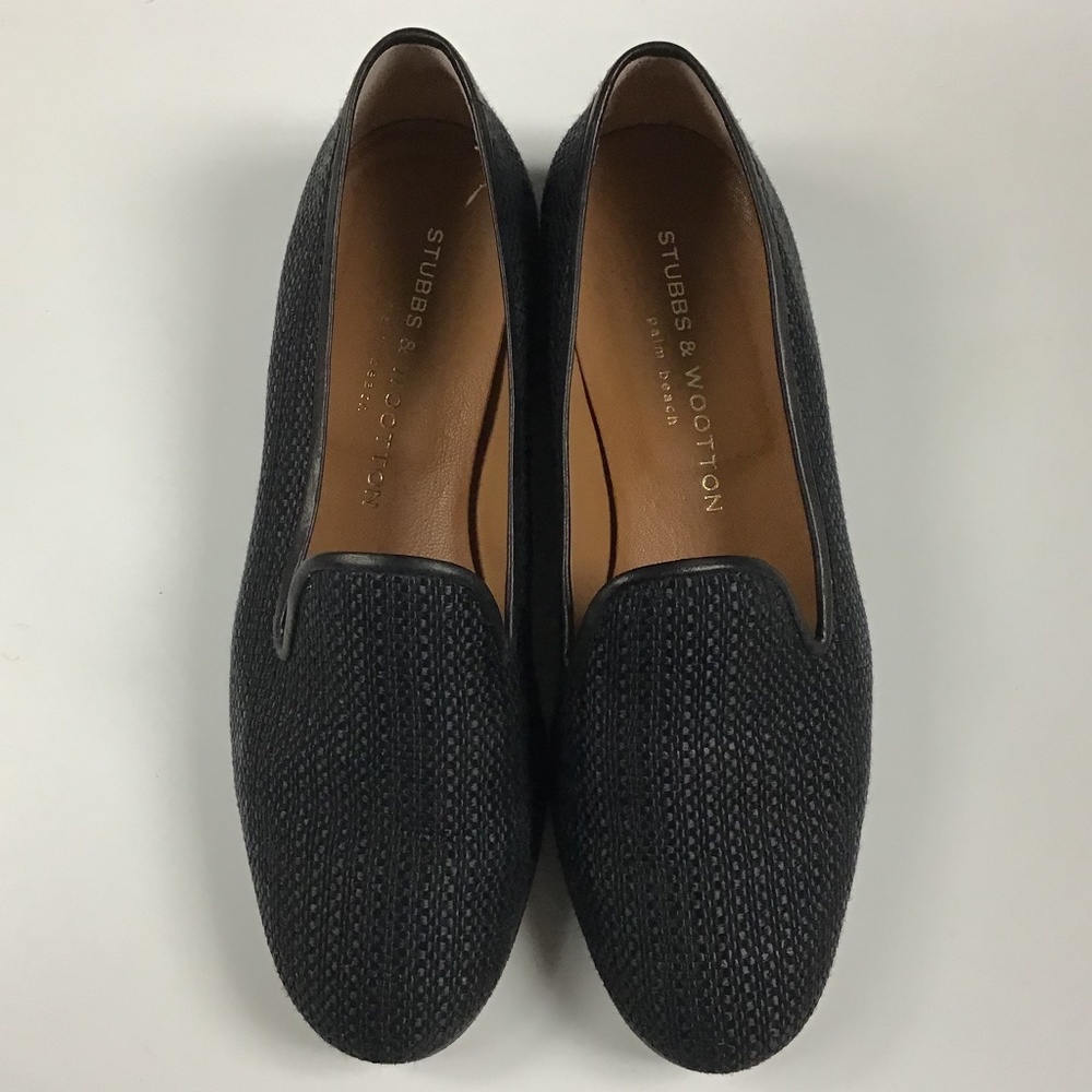 Stubbs + Wootton Black Raffia Shoes 7.5M